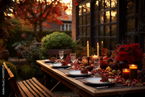 Autumnal Elegance  Outdoor Table Setting Embracing the Season