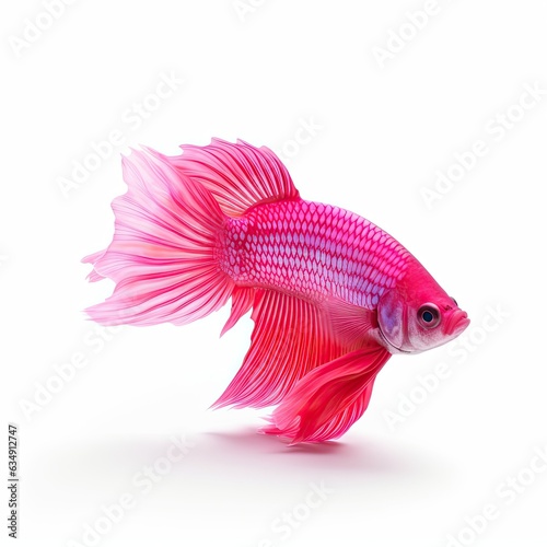 Pink Siamese fighting fish on white copyspace isolated background.