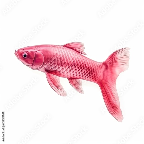 Pink fish illustration on white copy space isolated background.