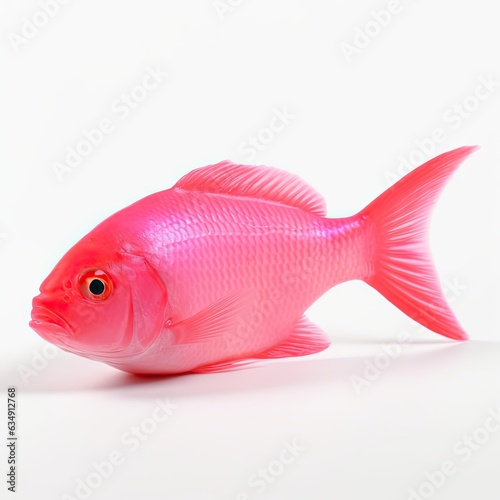 Pink fish on white copy space isolated background.