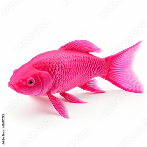 Pink goldfish illustration on white copy space isolated background.