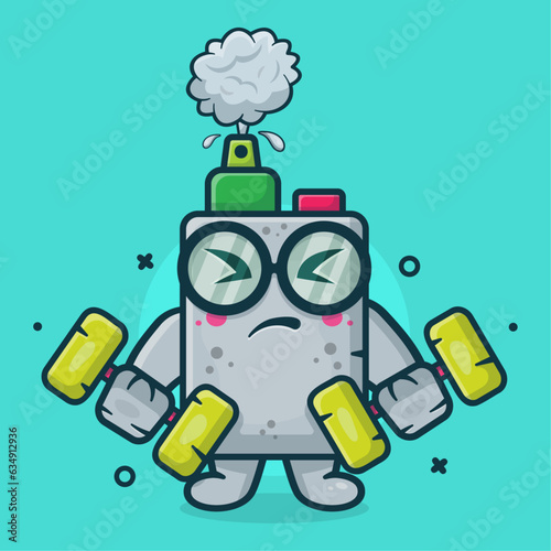 cute vape electronic cigarette character mascot doing bodybuilding using dumbbell isolated cartoon in flat style design