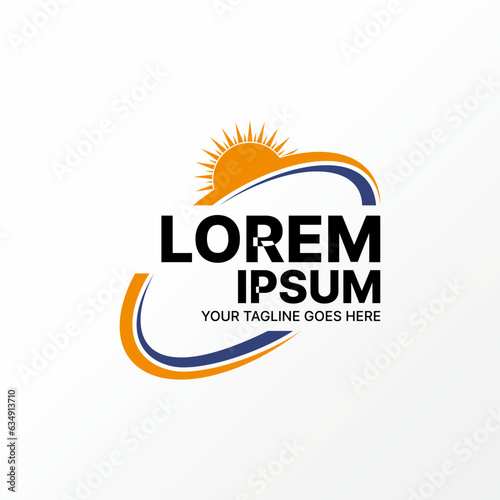 Logo design graphic concept creative abstract premium vector stock ellipse double swoosh cutting emblem with sunrise. Related to badge art icon sign