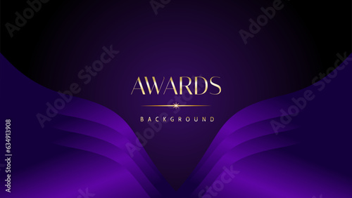 Dark purple golden royal awards graphics background. Elegant modern template with classy shine.