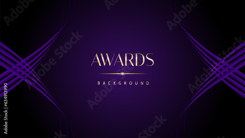 Dark purple golden royal awards graphics background. Elegant modern template with classy shine.