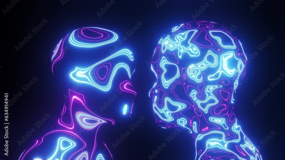 AI Neon Human Heads Visual 4k