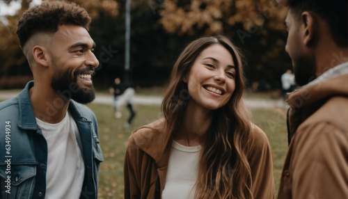 Smiling young woman in polyamorous relationship ENM concept