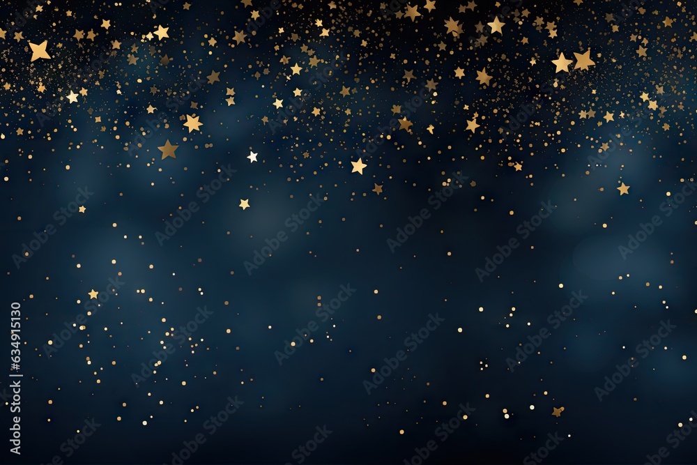gold star glitter on a dark blue or navy background with golden sparkling circles. - obrazy, fototapety, plakaty 