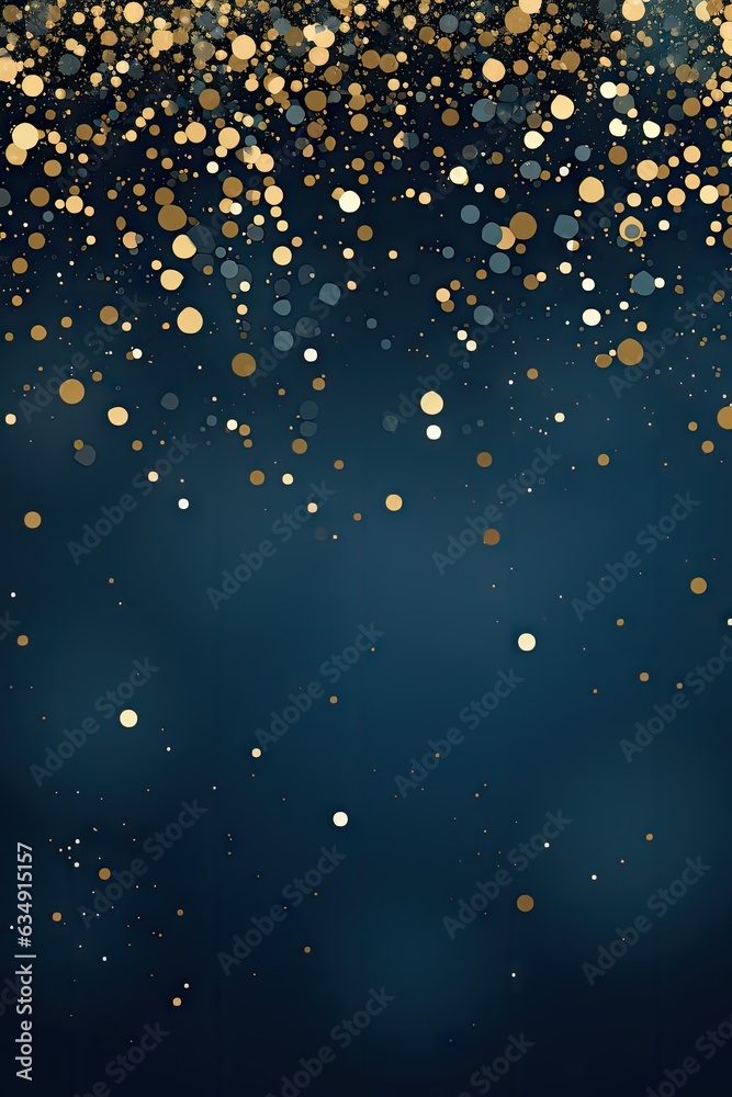 gold star glitter on a dark blue or navy background with golden sparkling circles. copy space
