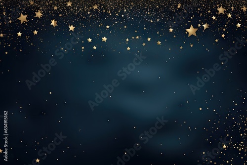 gold star glitter on a dark blue or navy background with golden sparkling circles. © AnyPic289