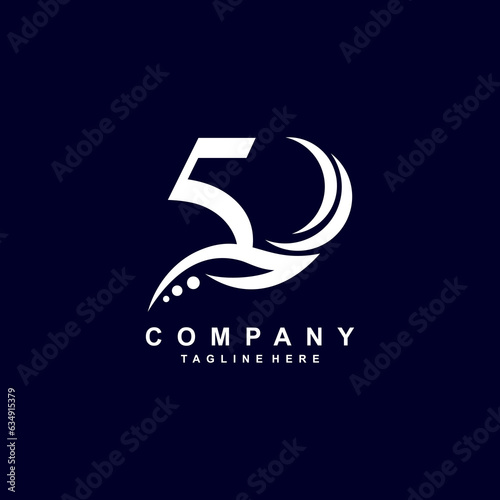 luxury white number 5 logo design with leaves, pretty swoosh feathers. monogram logo. suitable for anniversary logos, birthdays, anniversaries, ages, anniversaries, companies, businesses,boutiques,etc