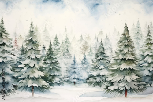 Watercolor illustration of a winter forest