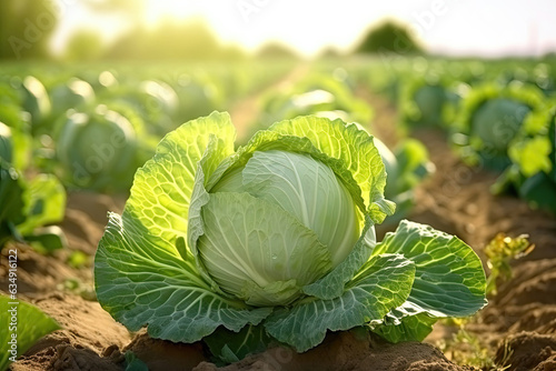 Fototapeta Close-up of ripe cabbage in the field