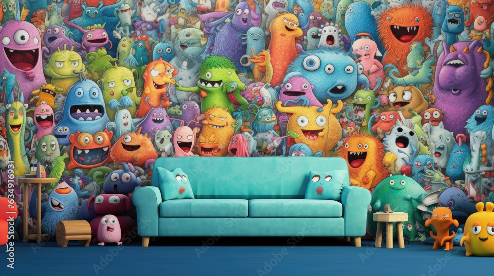 Fototapeta premium A room decorated with doodle monsters