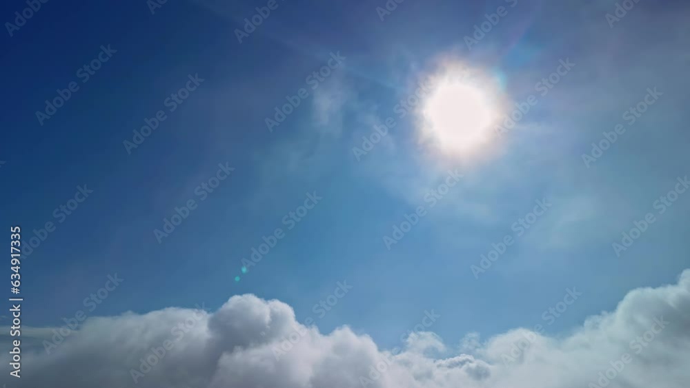 Bright Sunlight Behind Clouds Of Sunny Sky. Aerial Shot Bright Sunlight Behind Clouds Of Sunny Sky. Aerial Shot