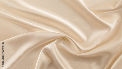 Foto Soft pastel beige cream color, shiny satin silk swirl wave background banner - A