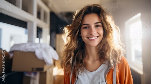 Happy young woman at home, ...
