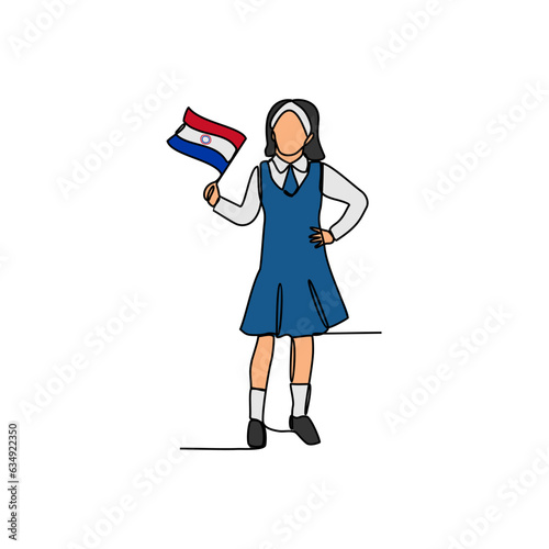 One continuous line drawing of school uniform in Paraguay with white background. Fashion education design in simple linear style. education design concept vector illustration.