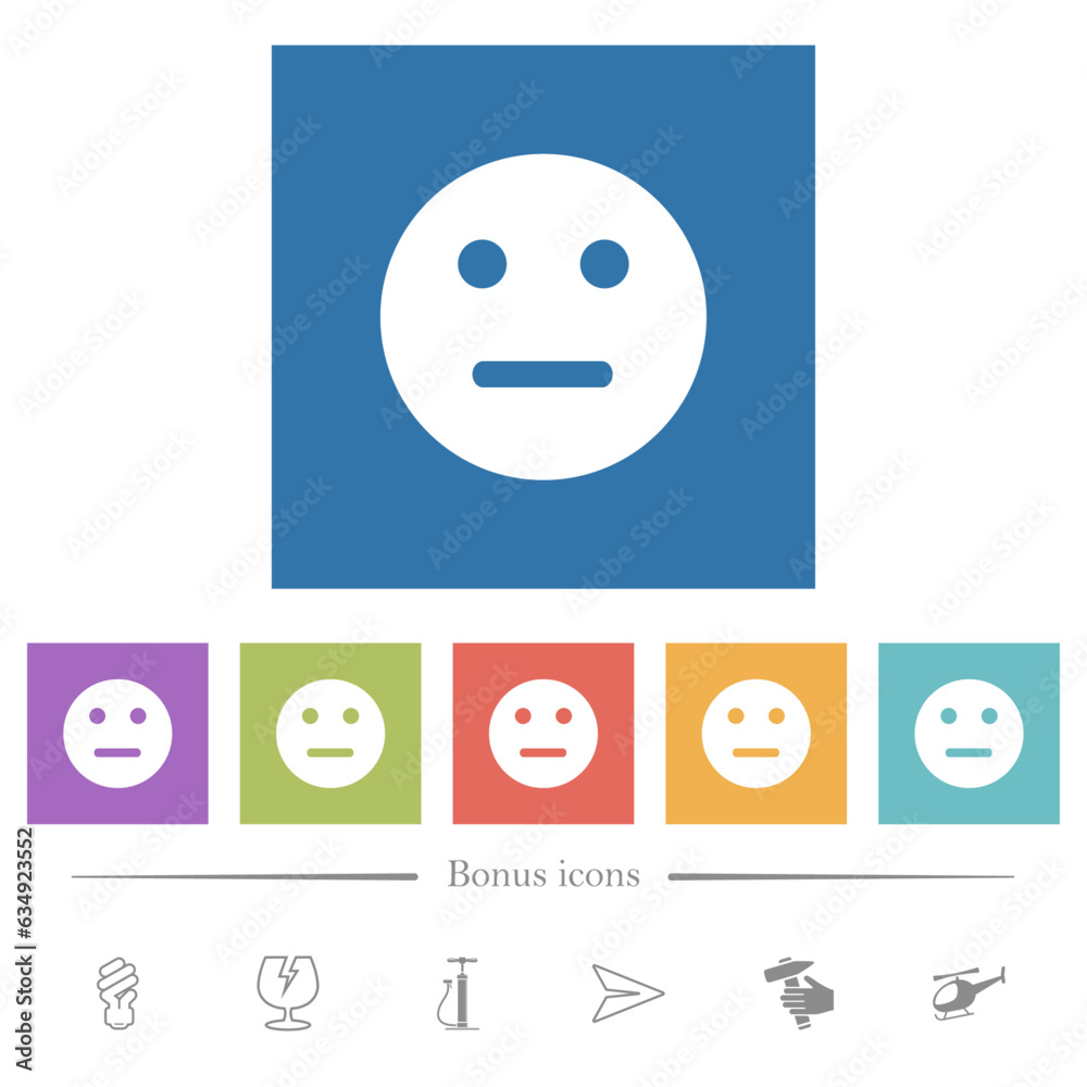 Fototapeta premium Neutral emoticon solid flat white icons in square backgrounds