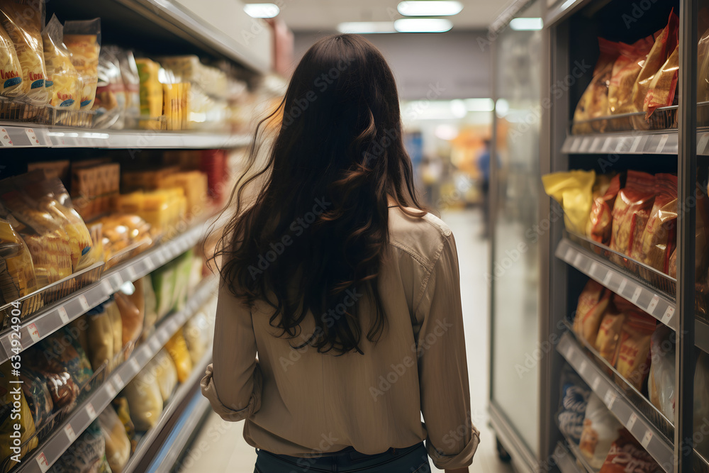Young woman buying groceries in a supermarket