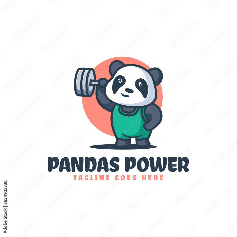 Fototapeta premium Vector Logo Illustration Pandas Power Mascot Cartoon Style.