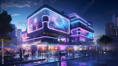 Futuristic bustling tech hub. Generated AI