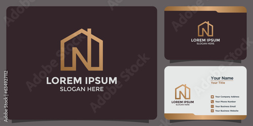 house design logo combination of the letter N and a business card