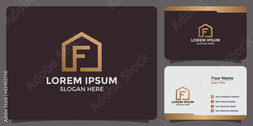 house design logo combination of the letter f and a business card
