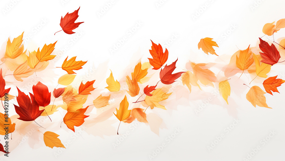 autumn leaf, a maple leaves flying on white background - obrazy, fototapety, plakaty 