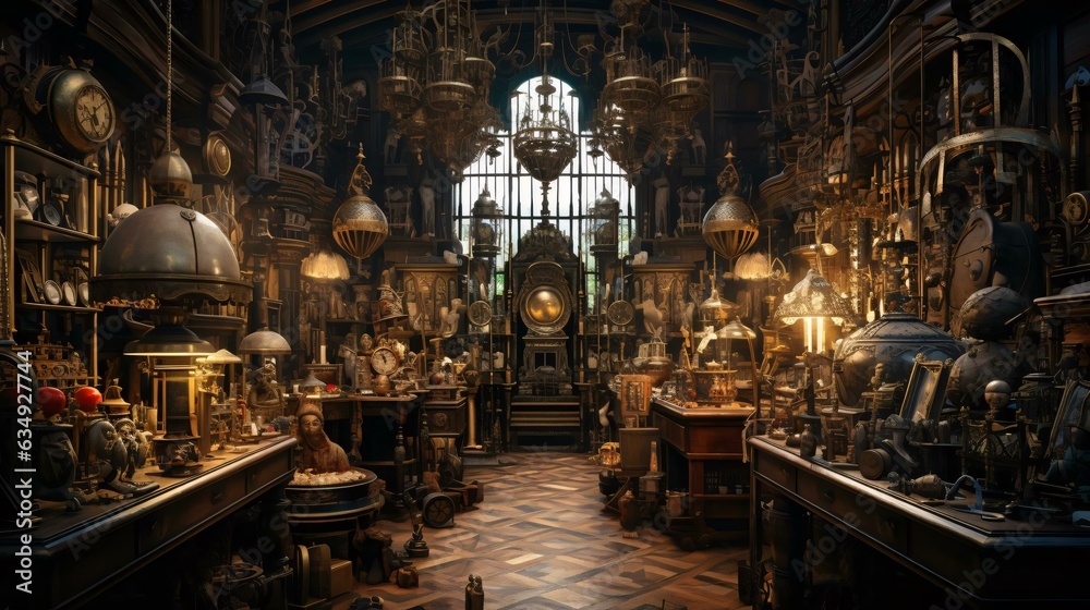 a room with many antique items