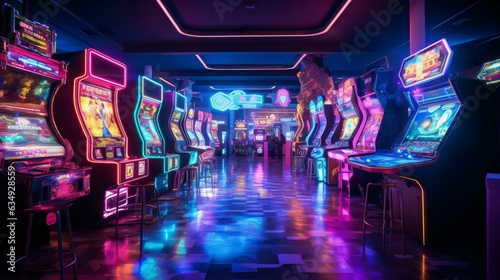 a room with many arcade games