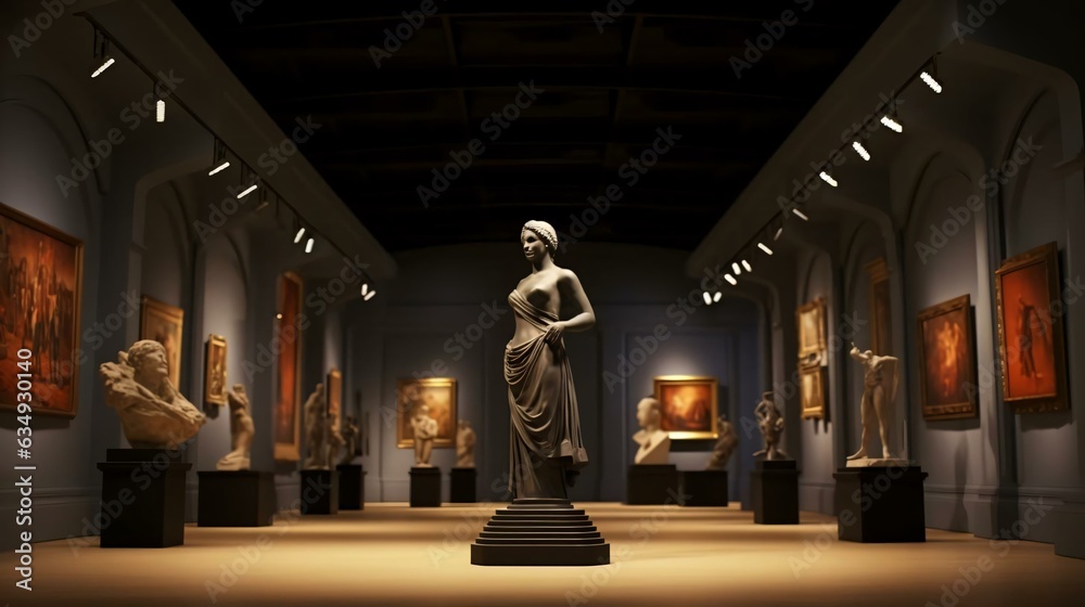 a group of statues in a museum - obrazy, fototapety, plakaty 