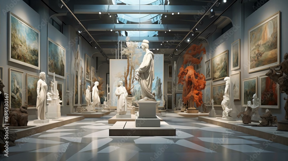 a museum with statues - obrazy, fototapety, plakaty 