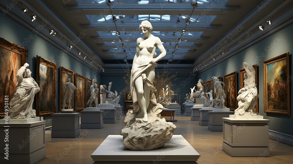 a group of statues in a museum - obrazy, fototapety, plakaty 