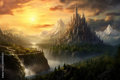 Inspiration Capture the tranquility of a majestic mountain range as the sun rises, Generated with AI