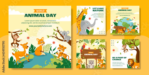 World Animal Day Social Media Post Flat Cartoon Hand Drawn Templates Background Illustration