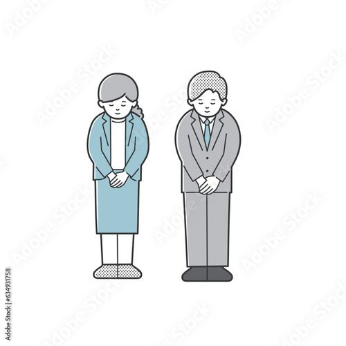 お辞儀・頭を下げる男女のイラスト