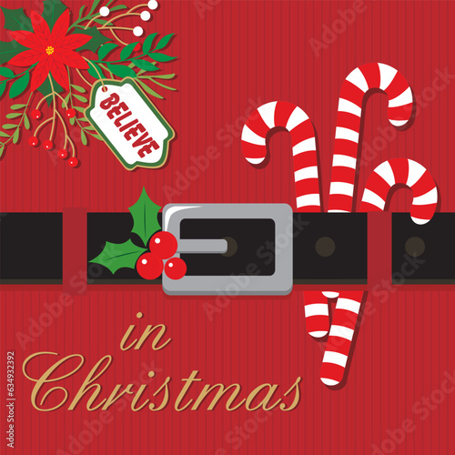 christmas card with santa's belt and candy cane