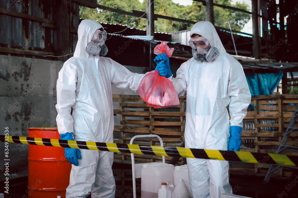 Contain Chemical Spill to Red Garbage Bags After Absorb, Part of Steps