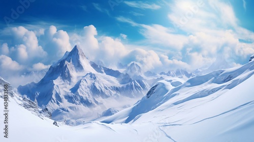 a snowy mountain with clouds