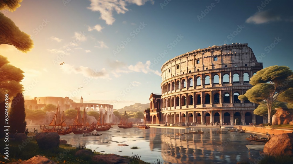 Naklejka premium a large building with a bridge over a river