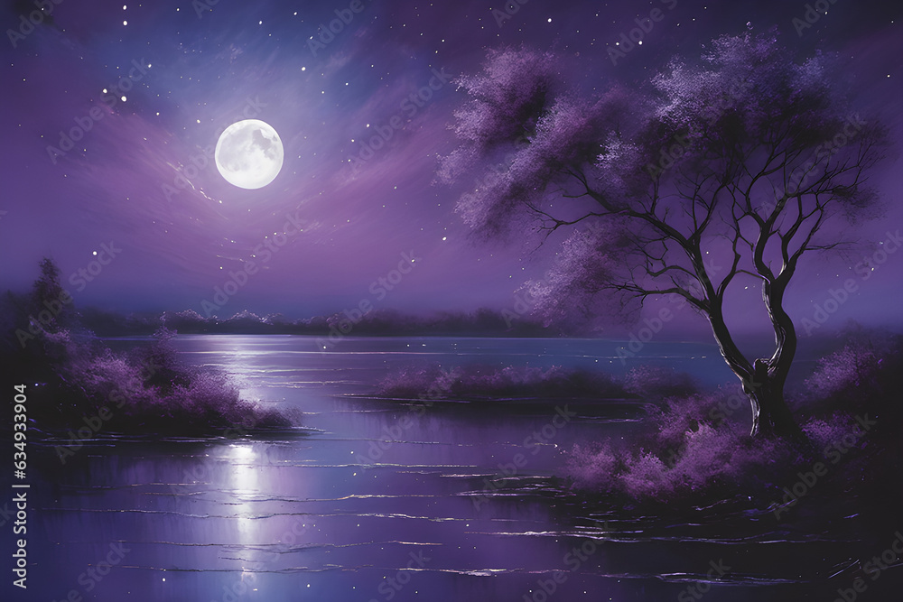 Fototapeta premium the Fantasy full moon background and river