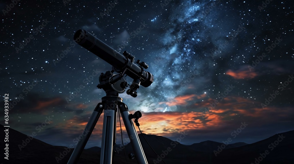 a telescope with a cloudy sky