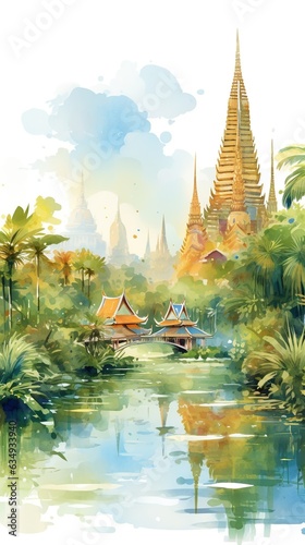 thailand Landscape, water color, illustration