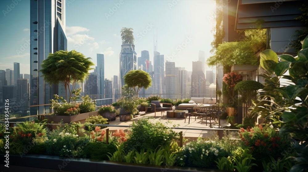 Fototapeta premium a garden in front of a city