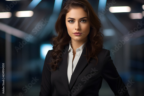 Portrait of a professional woman in a suit, business woman standing in an office