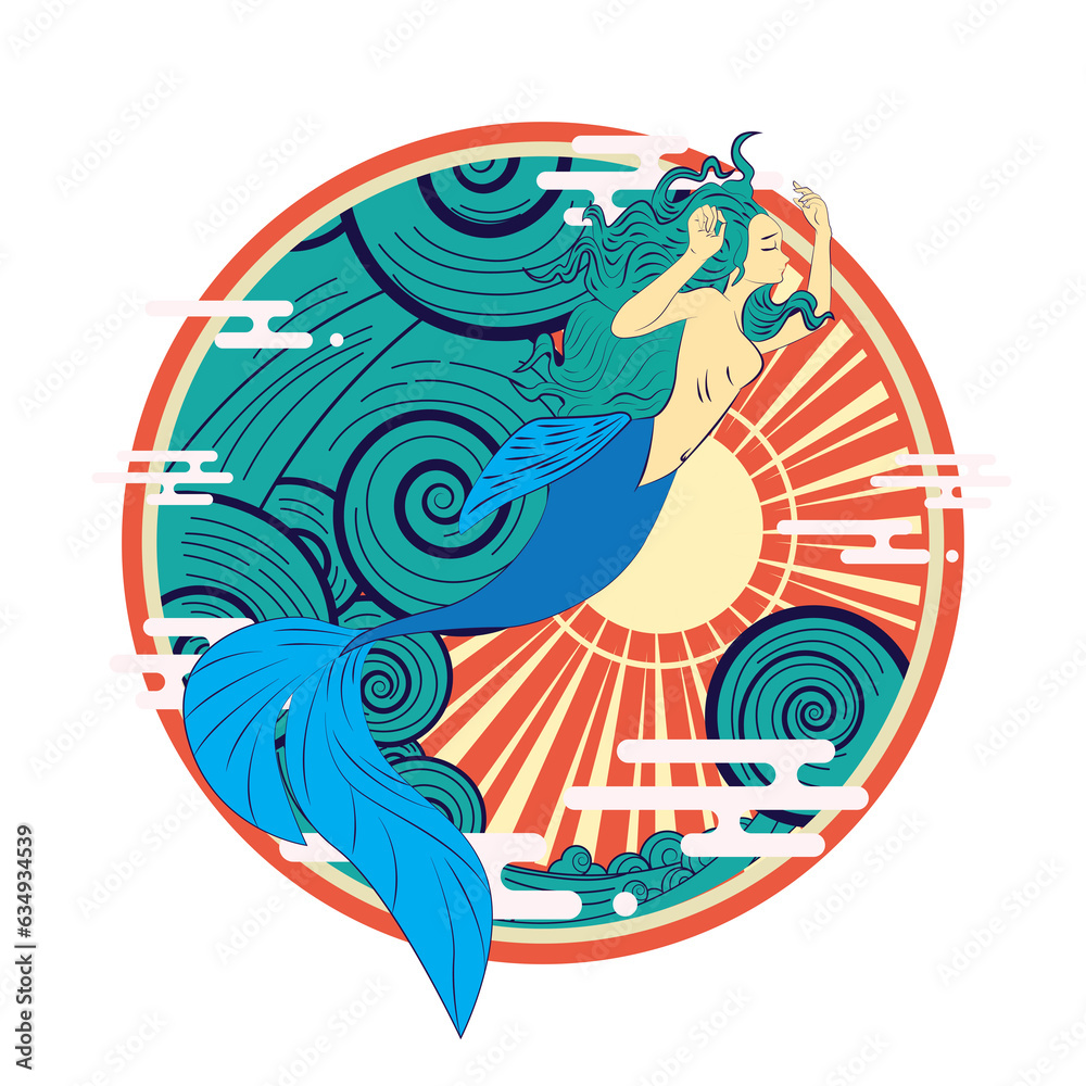 Naklejka premium Lovely mermaid, vector illustration, children artworks, wallpapers, posters, greeting cards prints.