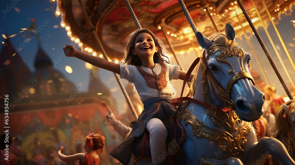 kid riding carousel 