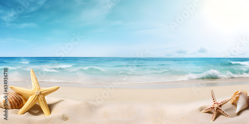 summer holiday on tropical sea sandy beach; banner design with copy space