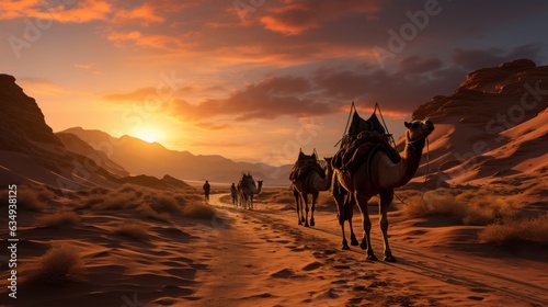 Persian desert with camels